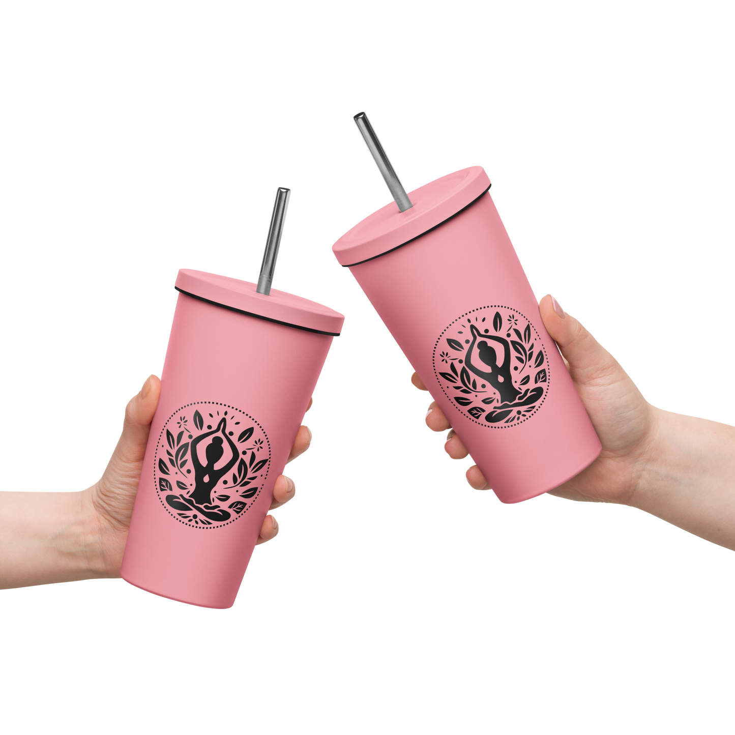 Yoga-Blossom Insulated tumbler with a straw